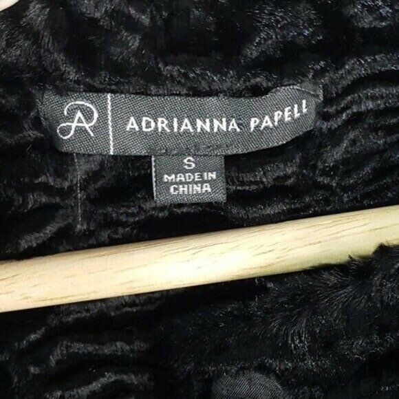 Adrianna Papell Vest Black Size Small Textured Snap Close Knit Back Faux Fur - Picture 8 of 9